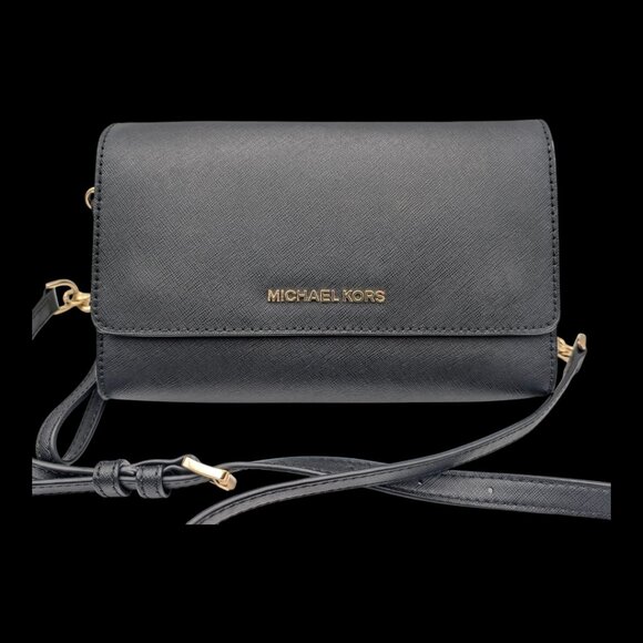 Michael Kors Chain-Link Saffiano Leather Crossbody Bag / Clutch in Black - Picture 1 of 7